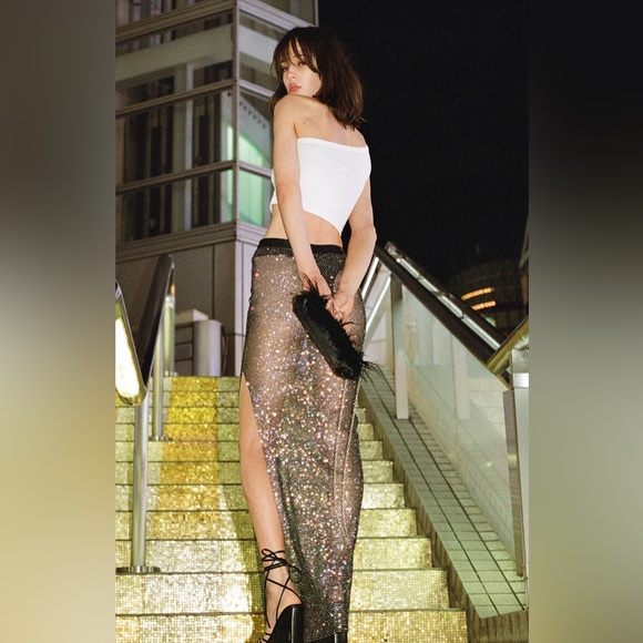 Diamanté mesh maxi split skirt - Picture 4 of 6